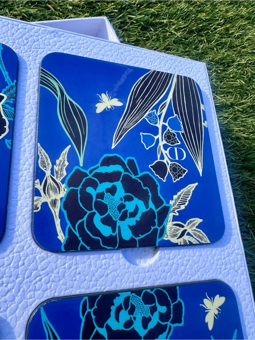 DIOR Maison Blue Floral Coaster Set of 4 with Box